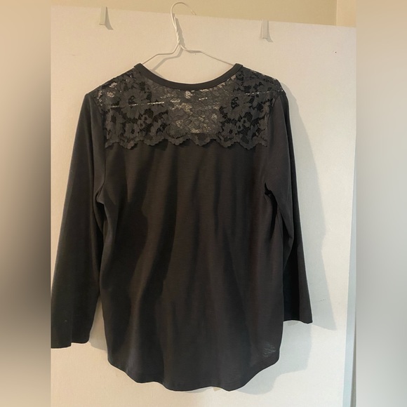 H & M dark grey v neck blouse with netting feature. - Picture 2 of 5